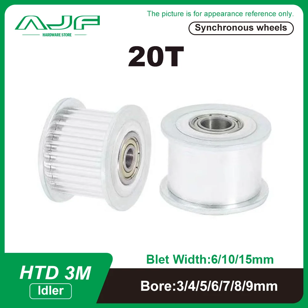 

HTD 3M Idler Timing Pulley 20Teeth Bore 3-9mm Belt Width 6/10/15mm 20T Tensioning Idler 3M Bearing Synchronous Wheels