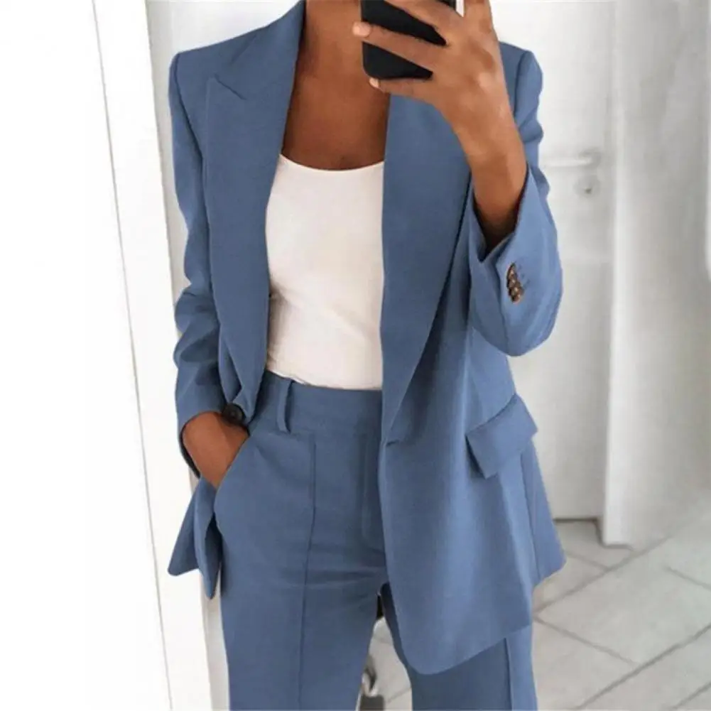 Two Piece Set Blazer Pants Women Work Suit New Autumn Long Sleeve Lapel Collar Blazer Pants Set Chic One Button Blazer Suit