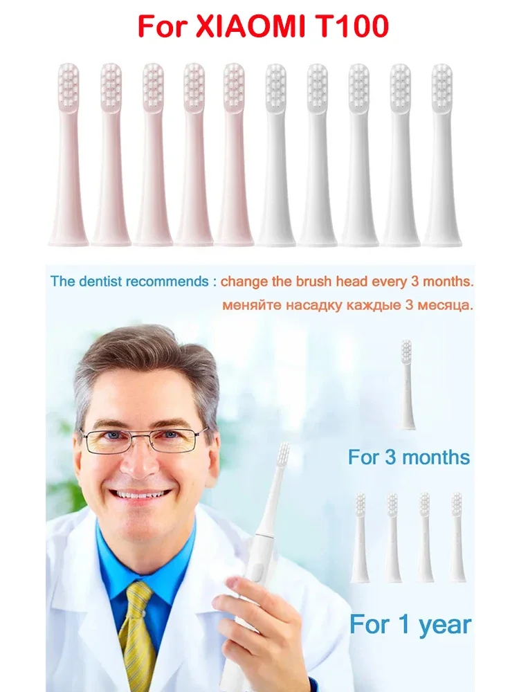 7 PCS Cabeças de escova de substituição de escova de dentes elétrica sônica de cerdas macias compatíveis com bicos XiaoMi Mijia T100 DuPont