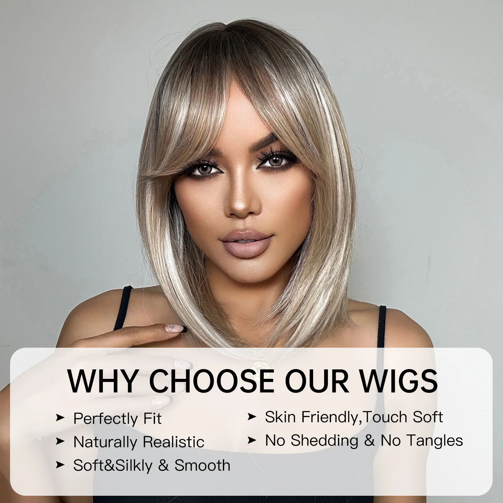 HENRY MARGU Blonde Ombre Wigs Platinum Short Bob Synthetic Wigs with Bangs Cosplay Wigs Women Christmas Use Wig High Temperature