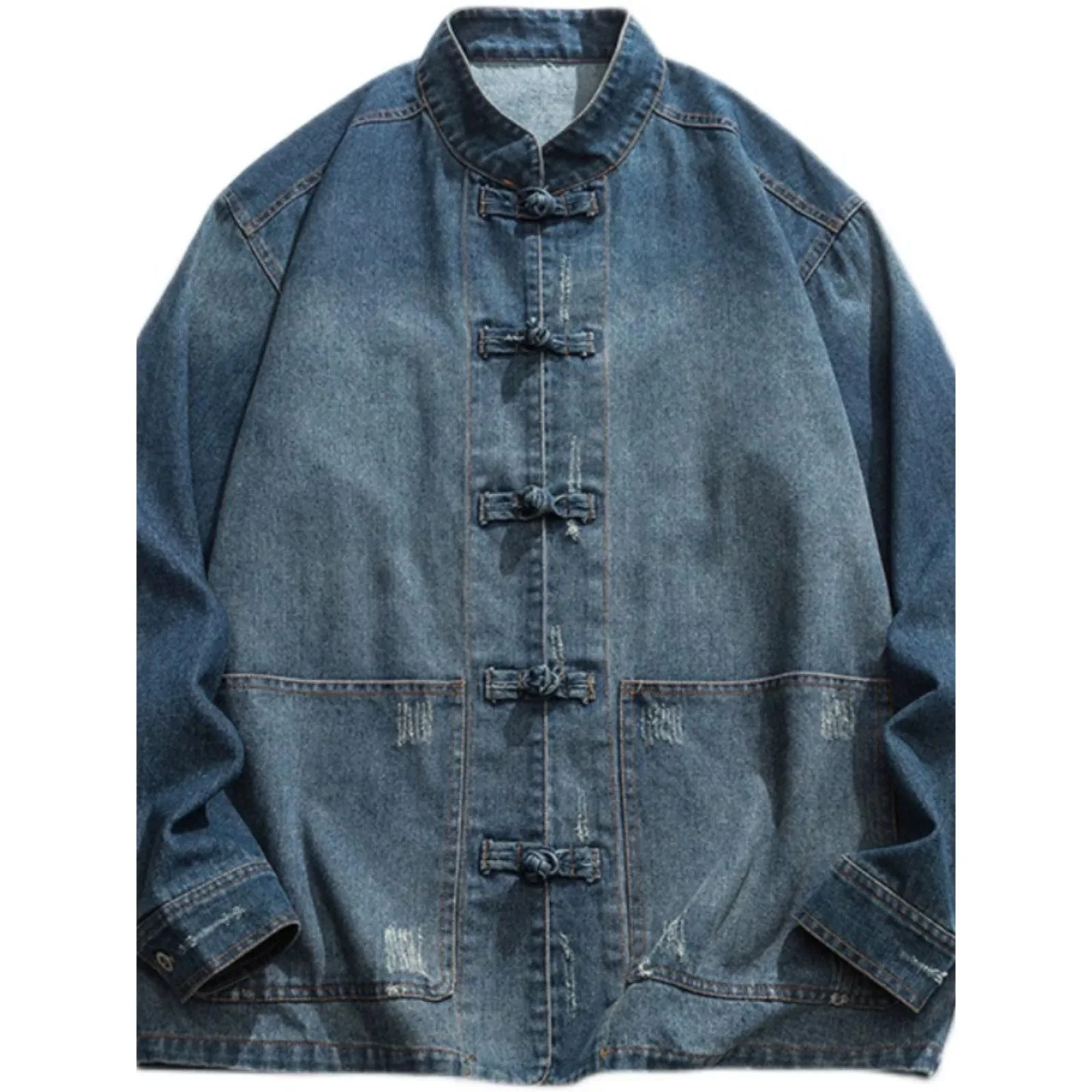 جاكيت دينم مغسول على الطراز الصيني للرجال ، معطف بأكمام طويلة ، توب بياقة قائمة ، قمصان عرقية عتيقة ، موضة كلاسيكية ، الربيع والخريف #5