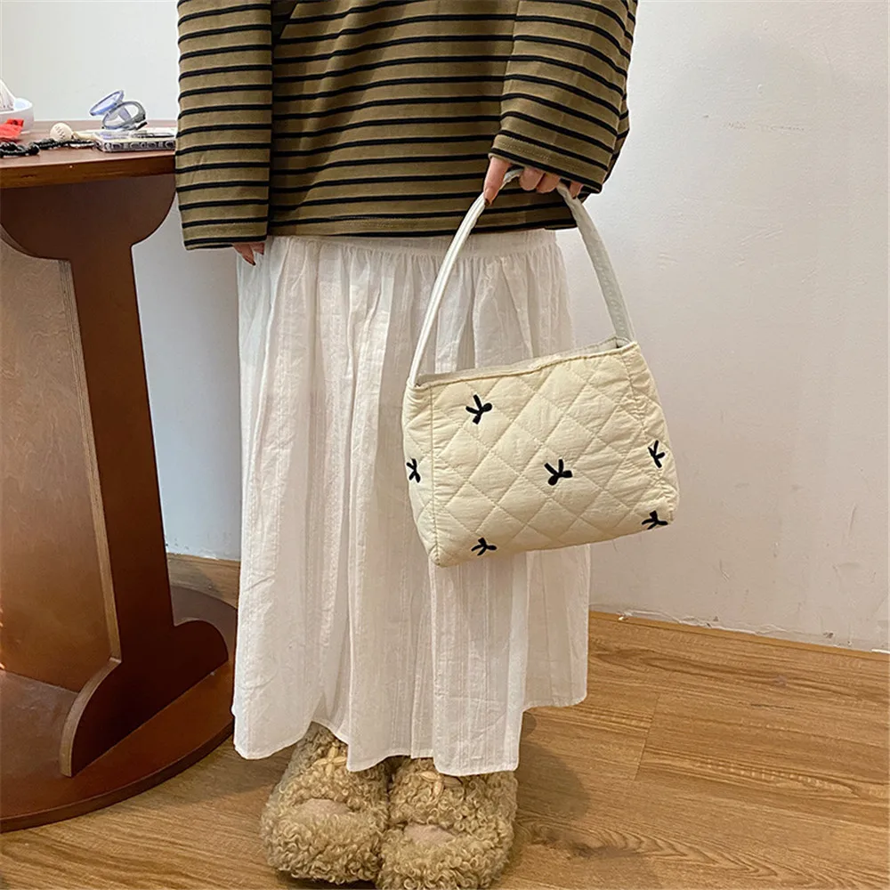 Casual Handbag Simple Design Commuter Fashion Shoulder Bag Embroidered Bow Crossbody Bag