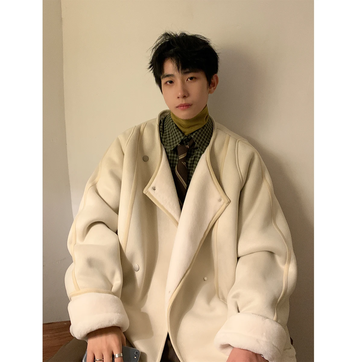 

Men's Winter Thiened Fce Lined Biker Sle Fur Jaet Leather And Fur Inteated Outerwear Warm Casual Cleanfit Sle