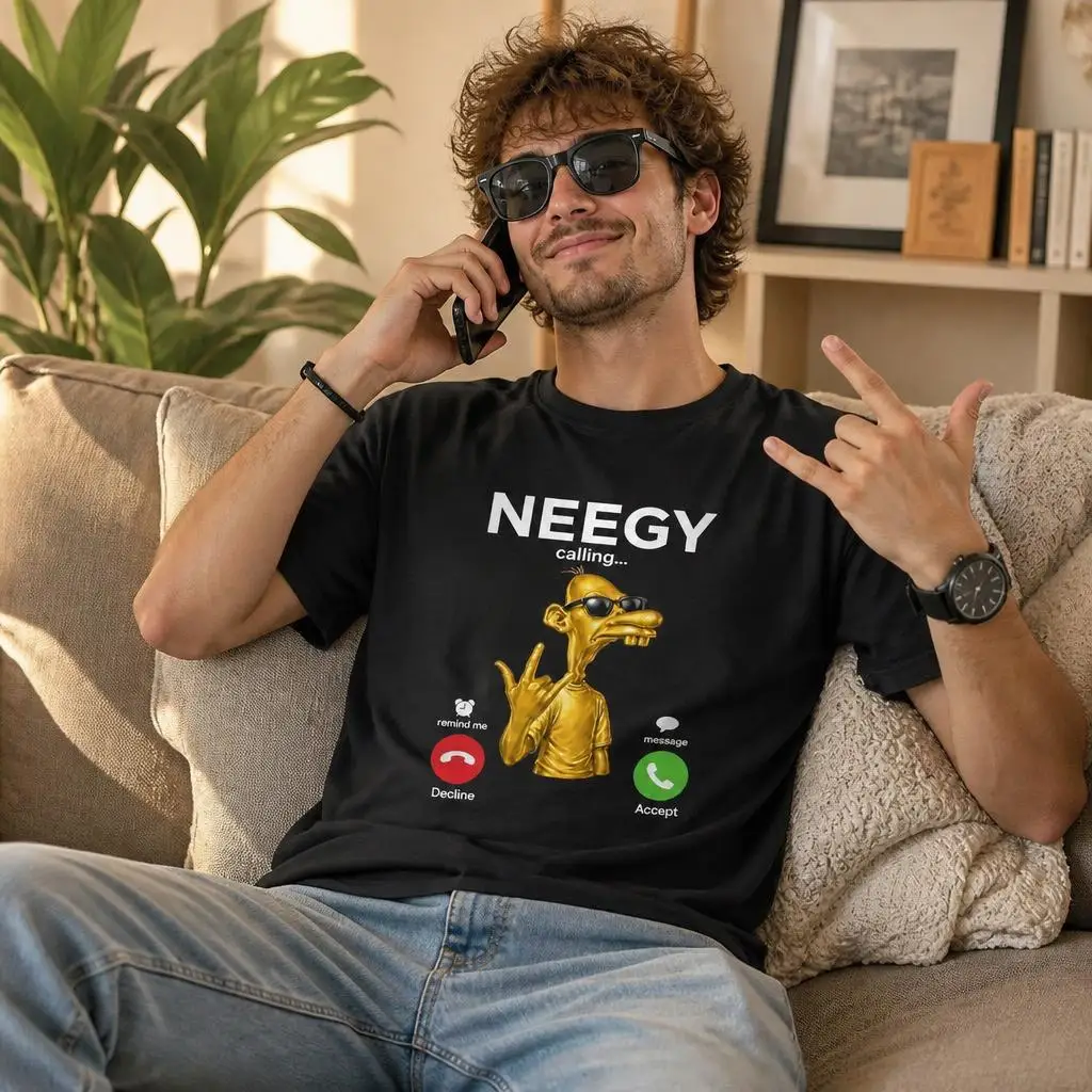 Neegy Calling Funny Viral Meme Gold Brainrot Meme T Shirts Casual Tees Short Sleeve Round Collar T-Shirt Pure Cotton Tops
