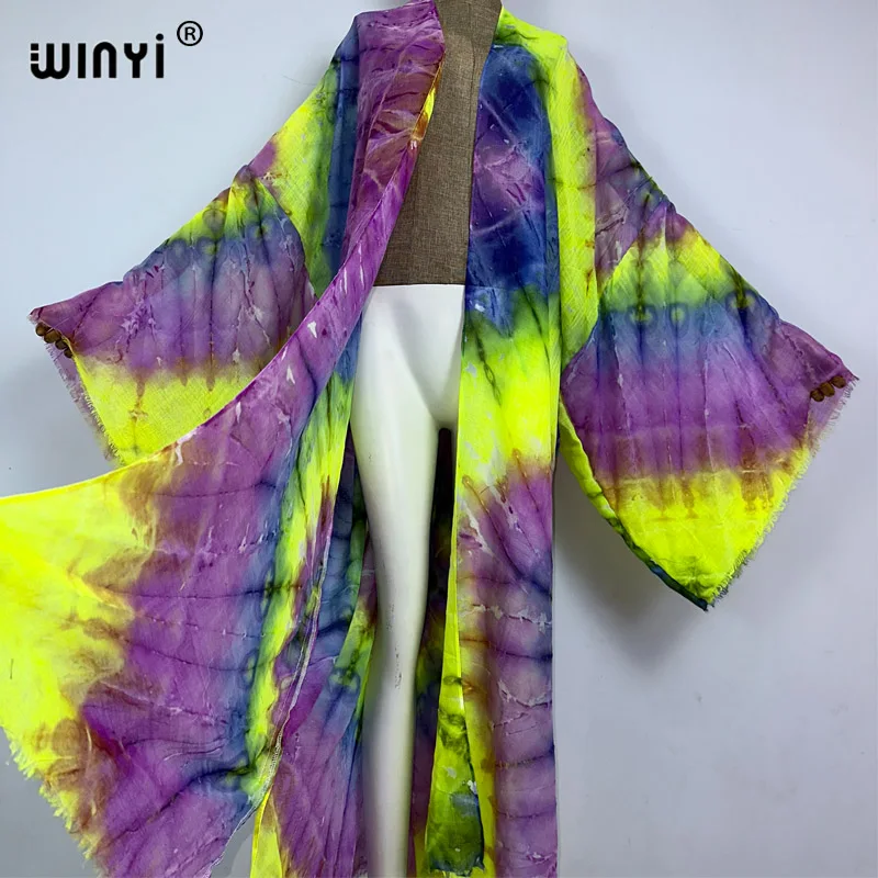 WINYI fashion Beach Cover Ups for Swimwear Women Tie Dye Kimono Swimsuit Cape Summer Dress 2023 Beachwear Outfits Sales