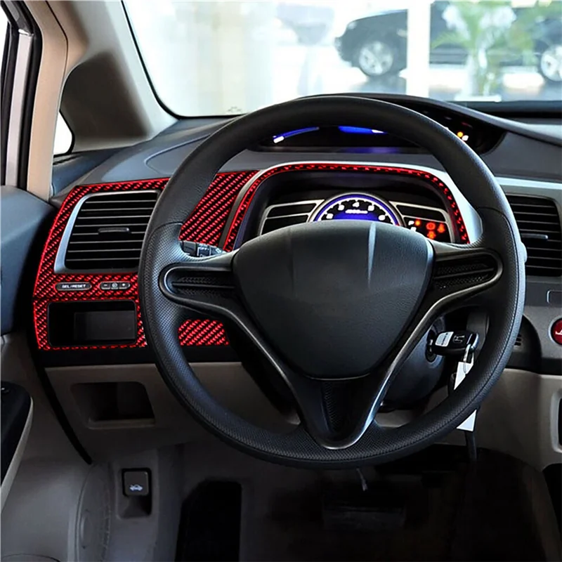 

7Pcs For Honda Civic 8Th 2006-2011 Red Carbon Fiber Dashboard Accessories Cover Trim