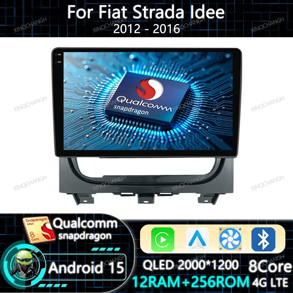 Rádio do carro de android 15 para fiat strada idéia 2012 - 2016 qled multimídia estéreo player de vídeo qualcomm 4g wifi gps bt unidade principal 2din