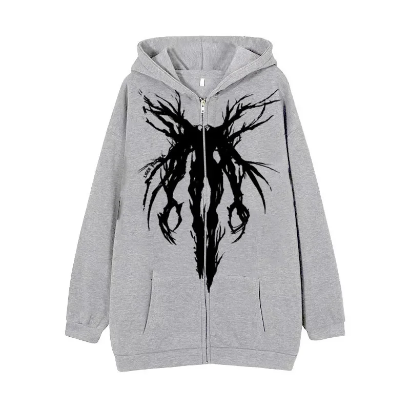 Hoodies Anime Loose Women\'s Sweatshirt 2024 Printing Zipper Men\'s Hooded O-Neck Female Jacket Zip Up Hoody Hoodie Black Y2K Top