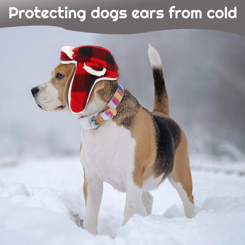 Benepaw Durable Warm Dog Hats With Earmuffs Winter Cozy Adjustable Strap Pet Trapper Hat For Small Medium Dogs Walking Traveling