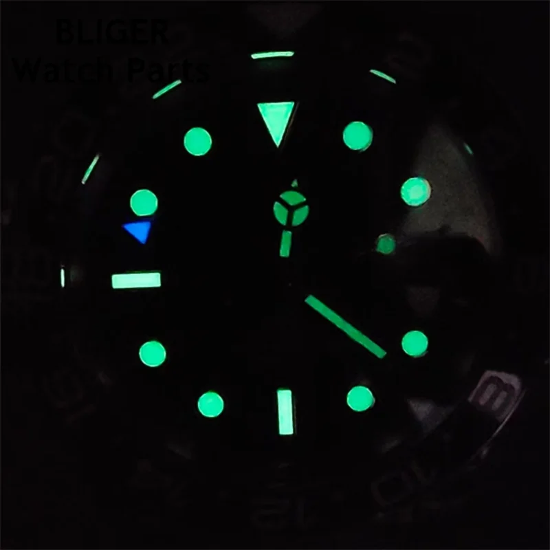 BLIGER 40mm GMT Men Mechanical Wristwatch NH34 Watch Sapphire Glass Ceramic Bezel Letters Black Dial Stainless Steel Bracelet