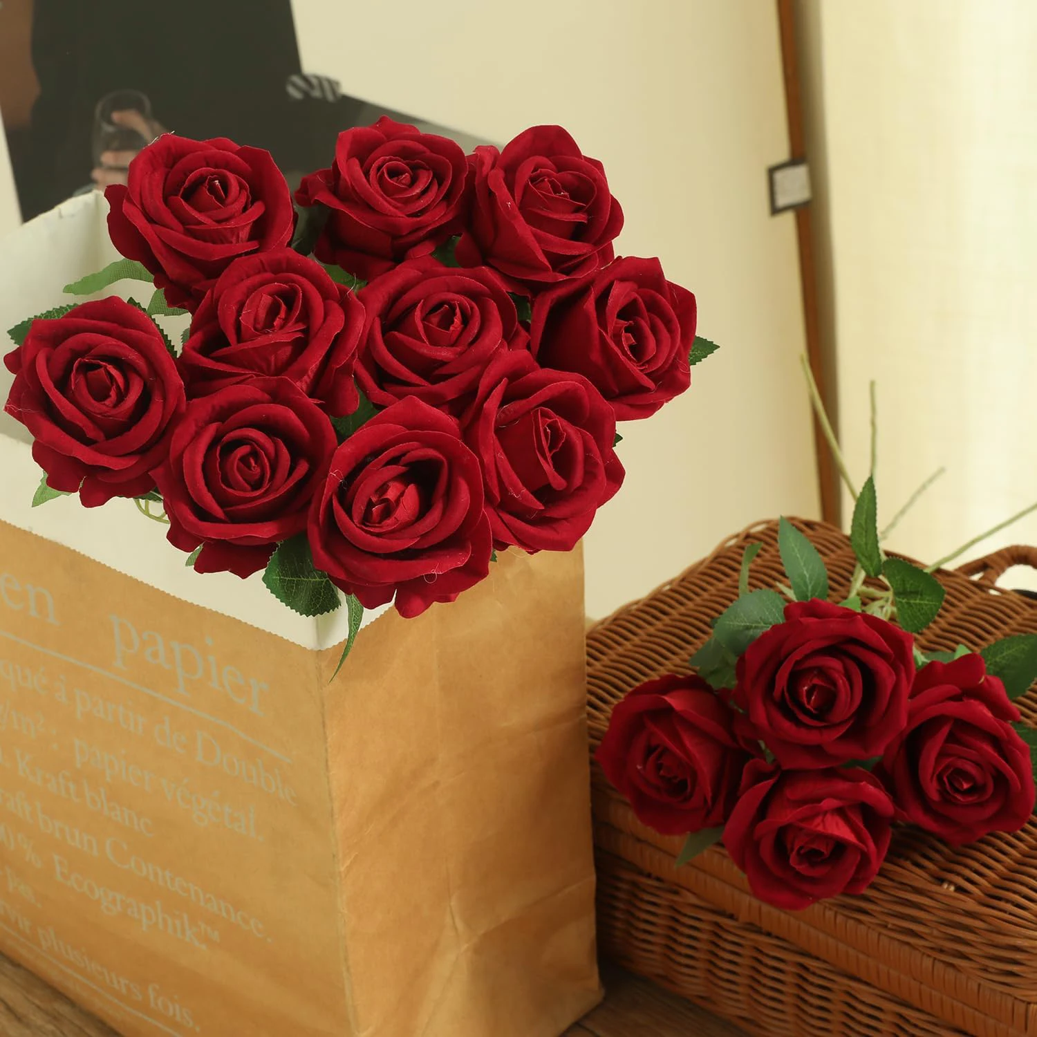 5/10 Stück künstliche Blumen Seidenrosen langer Zweig Brautstrauß Hochzeit Zuhause Vase Tischdekoration DIY Geschenkbox Valentinstag – Detail 15