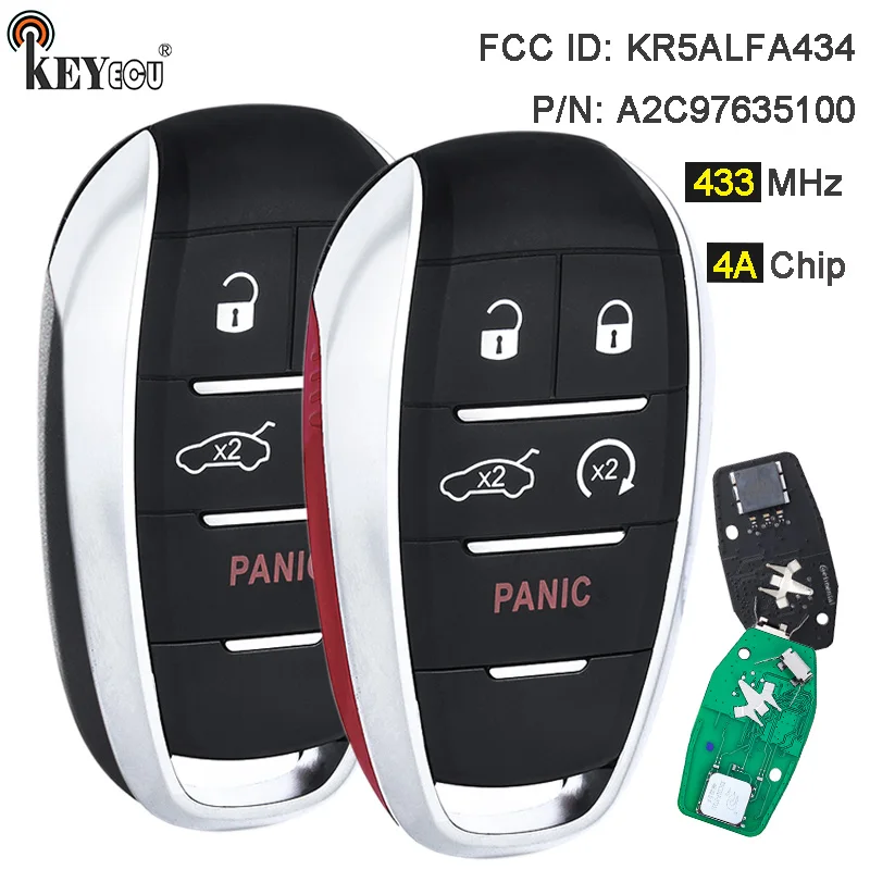 KEYECU 433MHz 4A Chip FCC ID:KR5ALFA434, A2C97635100 Smart Remote Key Fob for Alfa Romeo Giulia Stelvio 2017 2018 2019 2020-2022