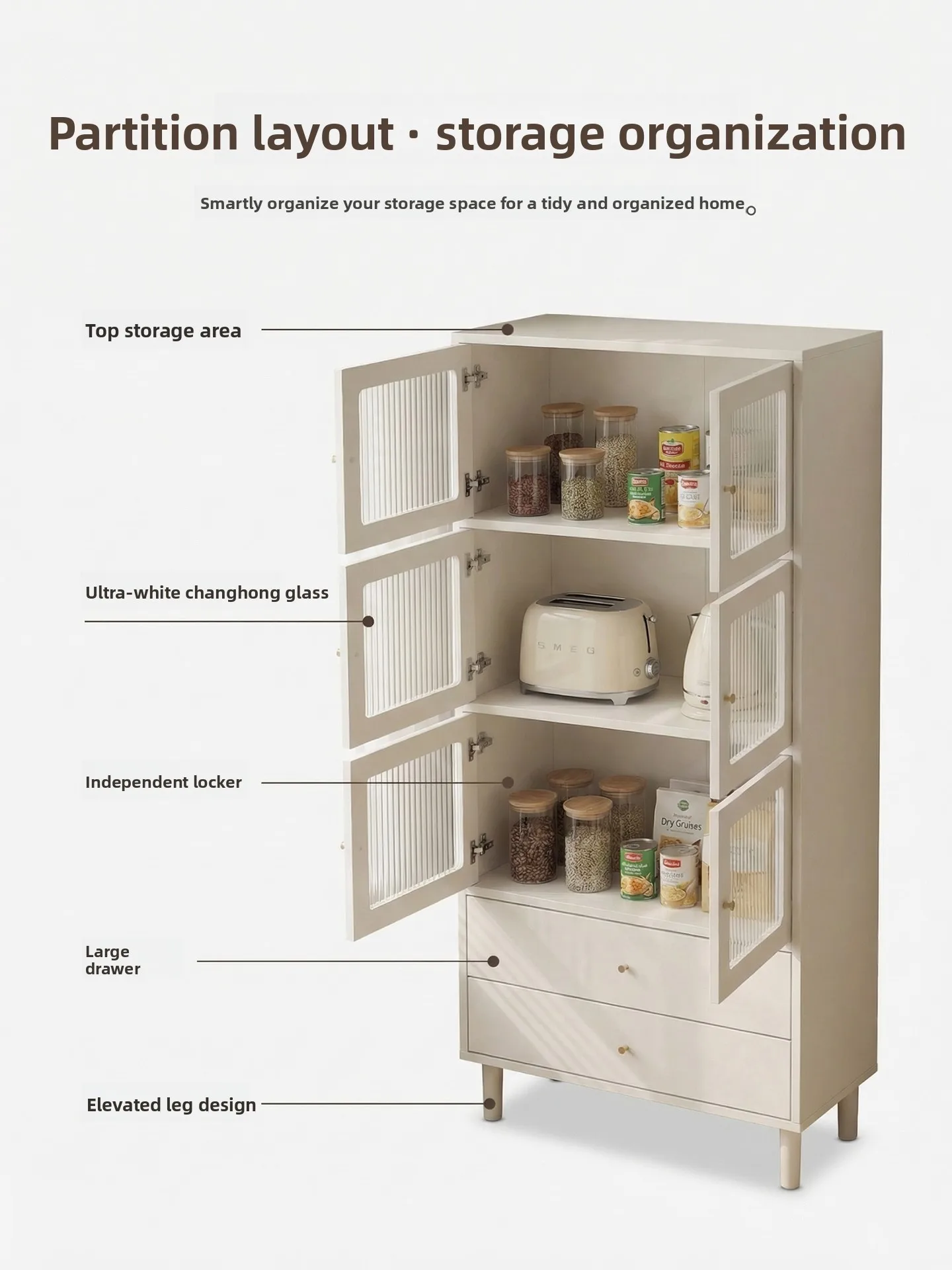 XZ cream style dining side cabinet small apartment against the wall tea, with glass door storage cabinet