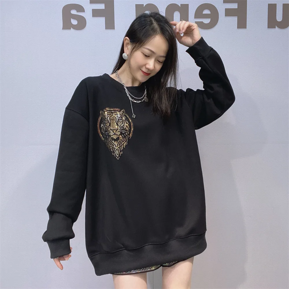 Trendy Autumn Winter Solid Color Basic Sweatshirt Round Neck Long Sleeve Hoodie Top Thicken Fleece Mid-long Casual Pullovers