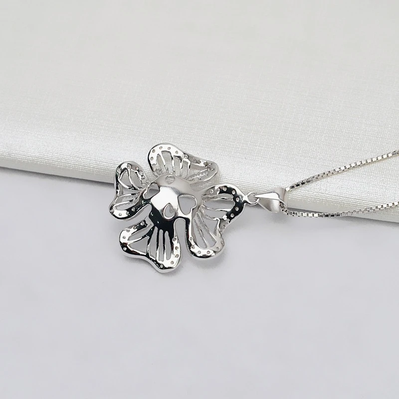 Vintage Sterling Silver Flower Semi Mount Pendant Setting Without Stones 12-14mm Pearl Mounting Holder for Jewelry Making 817