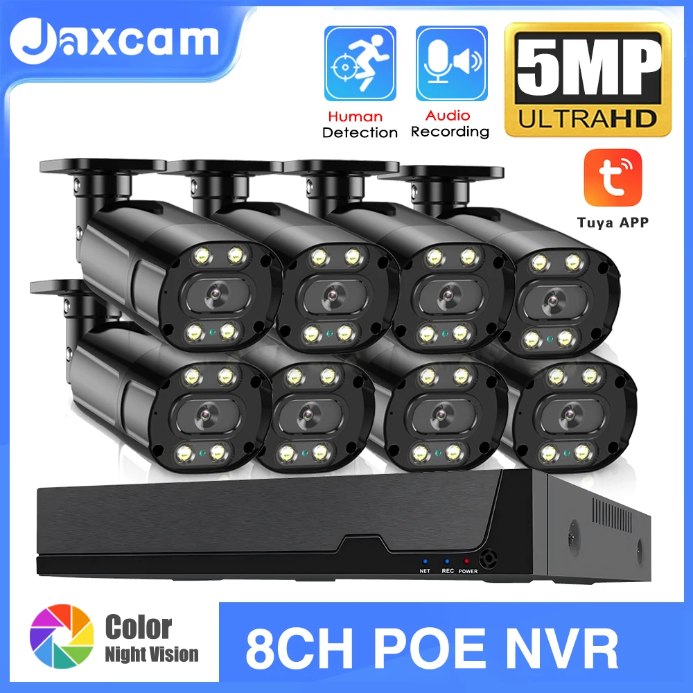 

Tuya 8CH 4K NVR 8MP 5MP POE Camera Security System Outdoor Audio Human Detect IP Camera CCTV Video Record Surveillance Kit H.265