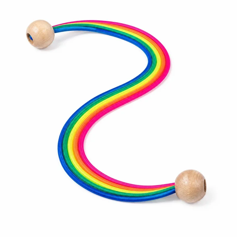 2026 Rainbow Children's Adjustable Length Jump Rope with Wooden Ball Handle Gradient Color for Fitness Exercise Sports Outdoor U