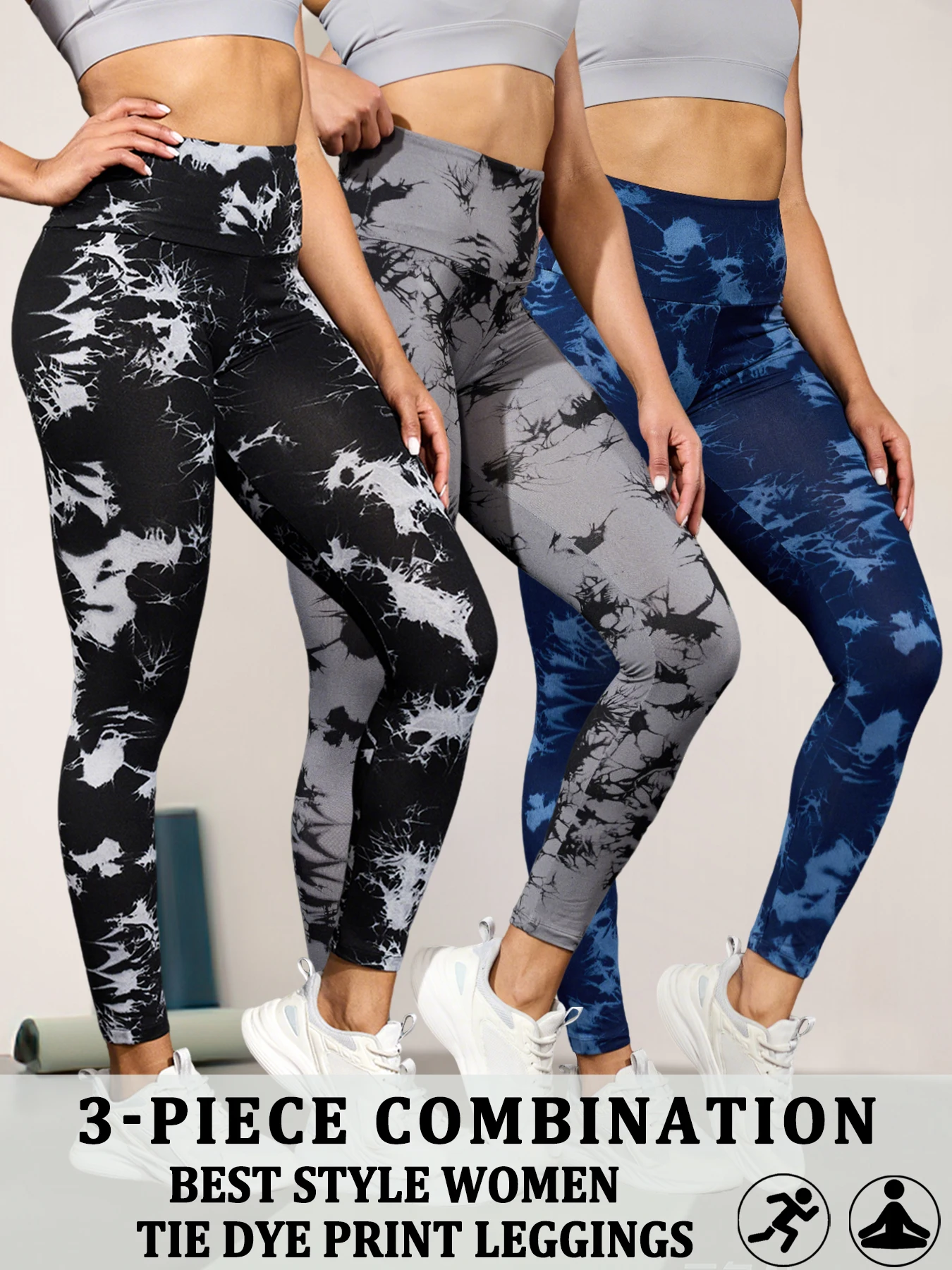 

3 Pack Super Soft High Waisted Tie Dye Push Up Gym Fitness for Women Yoga Running No See Through Workout Athletic Tights