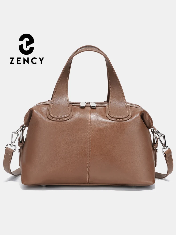 Zency Genuine Leather Top-handle Bag For Women Stylish Boston Bag Shoulder Handbag Bolsa Crossbody Large Capacity Satchel Bags