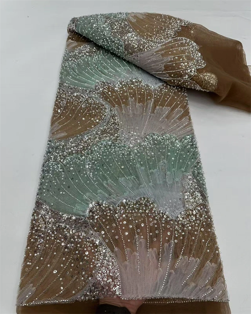 الأفريقي مطرز جودة عالية النيجيري الترتر مع اللؤلؤ الدانتيل الفرنسي تول أقمشة الدانتيل لخياطة فستان الحفلات