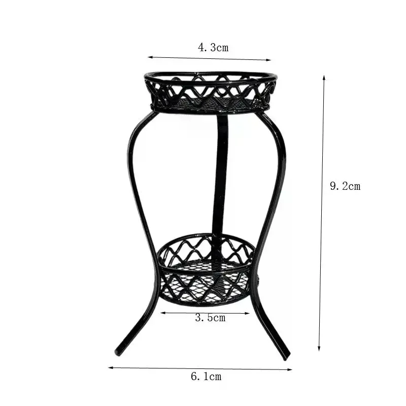 1 szt. 1:12 Miniaturowy żelazny dwupoziomowy stojak na kwiaty do domku dla lalek, okrągły regał do przechowywania, model do akcesoriów do domku dla lalek