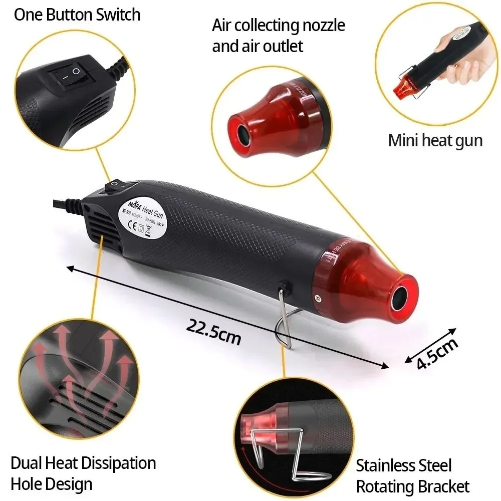 300W Hot Air Gun PVC Multi Function Handheld Electrical Heat Tool Portable Mini Heater for DIY Craft Embossing Shrink Wrapping