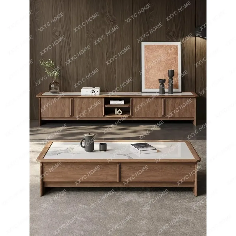 XXTV Cabinet Living Room Home Rock Slab TV Coffee Table Combination Solid Wood Floor Cabinet