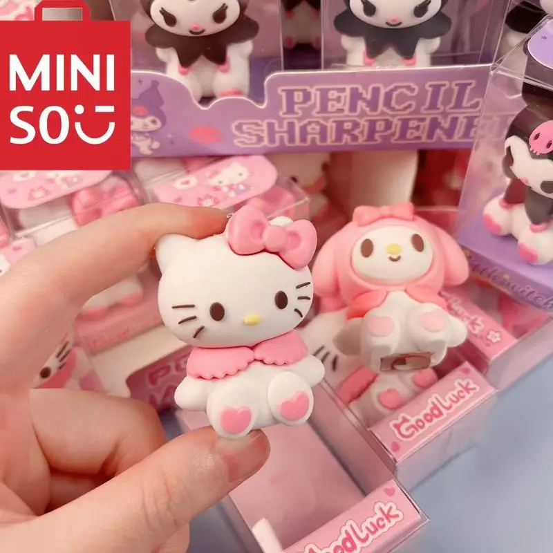 Miniso Hello Kitty Pencils Sharpener Cartoon Kouromi Melody Student Stationery Cute Single Hole Model Pencil Sharpener Gifts