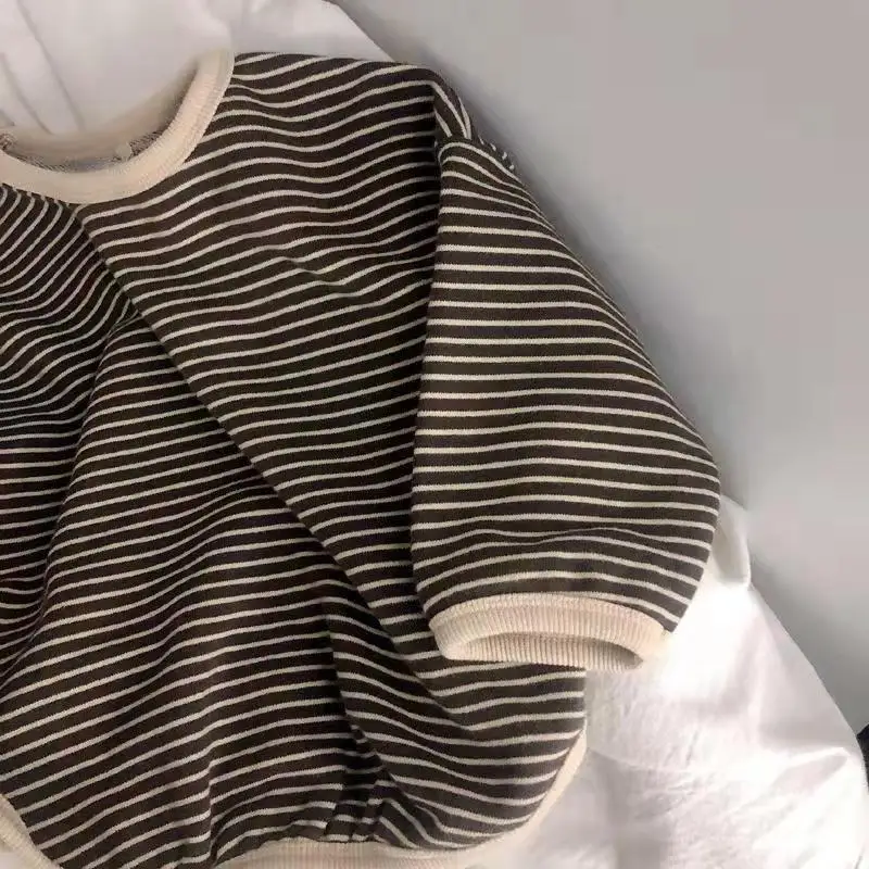 New Autumn Costume Boy Girl Baby Striped Long Sleeve T-shirt Children Cotton Bottoming Shirt Casual Kid Tops Loose Toddler Tees