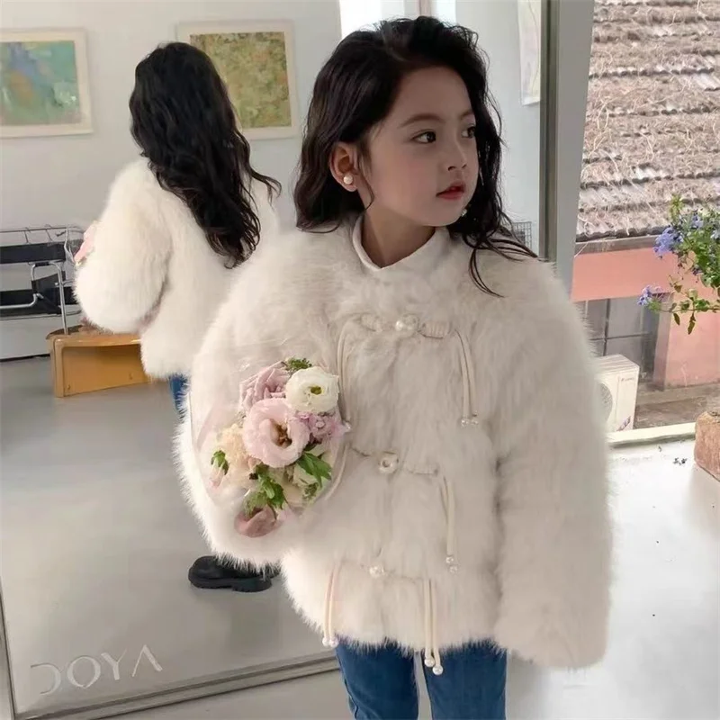 Girls Coat Jacket Winter Cotton Windbreak 2023 Pink Warm Plus Thicken Velvet Furs School Outwear Children\'s Clothing