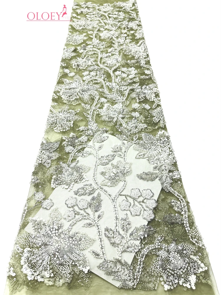 

OLOEY African Heavy Beaded Mesh Lace Fabric 2026 Premium Nigerian Sequined Lace Fabric Women's Wedding Gown and Evening Dress Ma