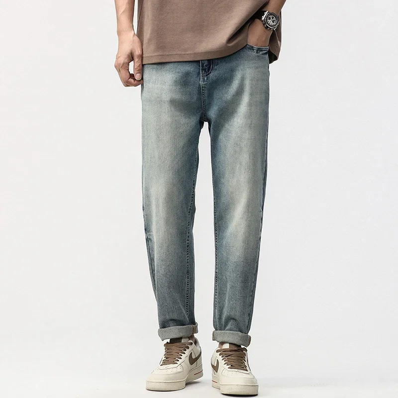 

Spring Autumn New Lighter Washing Jeans Men's Loose-Fit Straight-Leg Trendy Casual Versatile Cone-Shaped Trousers Wholesale