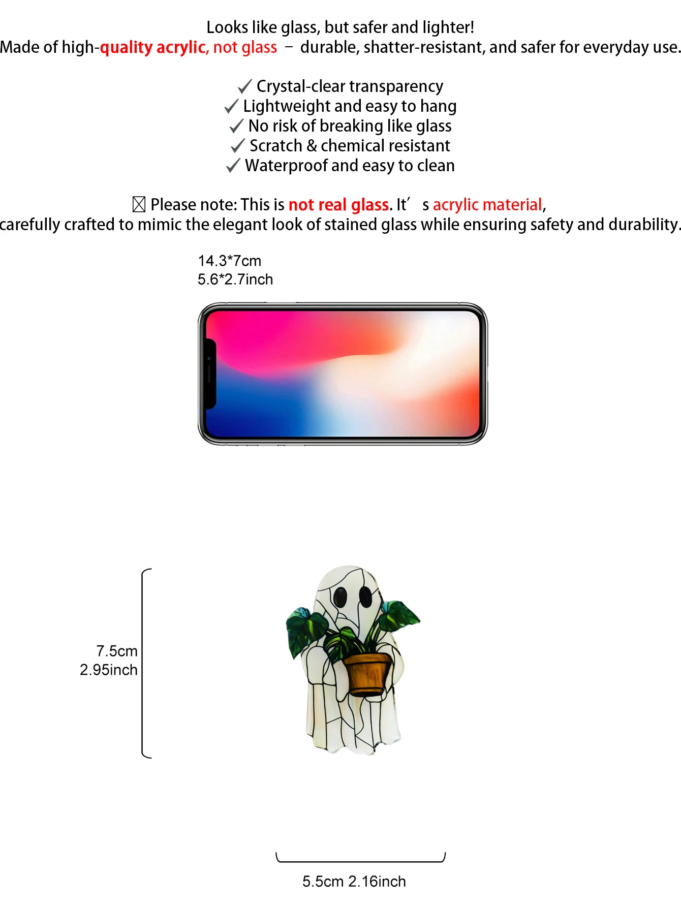 Halloween Ghost Acrylic Sticker, Cute Ghost Holding Potted Plant Design, Refrigerator & Wall Decor for Kitchen, Home Living Room view 6