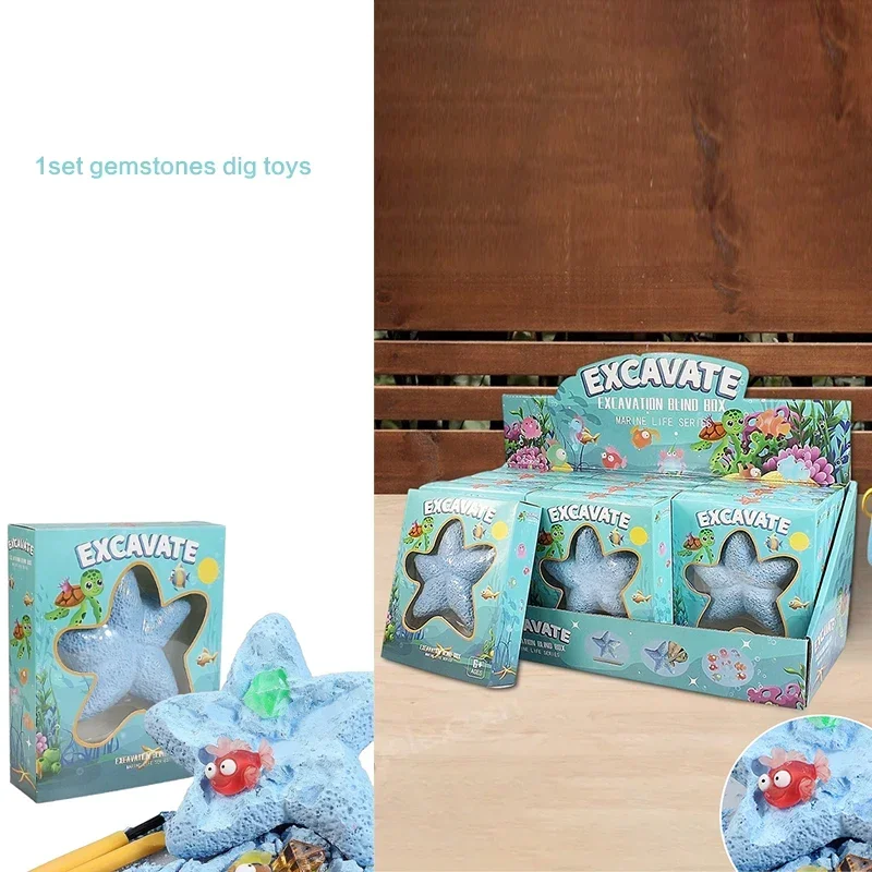 Scavo archeologico per bambini Giocattoli educativi Regali per feste Stelle marine Creature marine Pietre preziose Set scientifici Giocattoli fatti a mano
