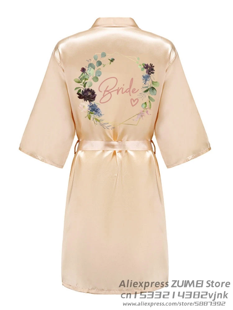 Wedding Satin Dressing Fixed printing EVJF Print Gown Personalized Bride Team Bathobe Bridal Party Bridesmaid Robes