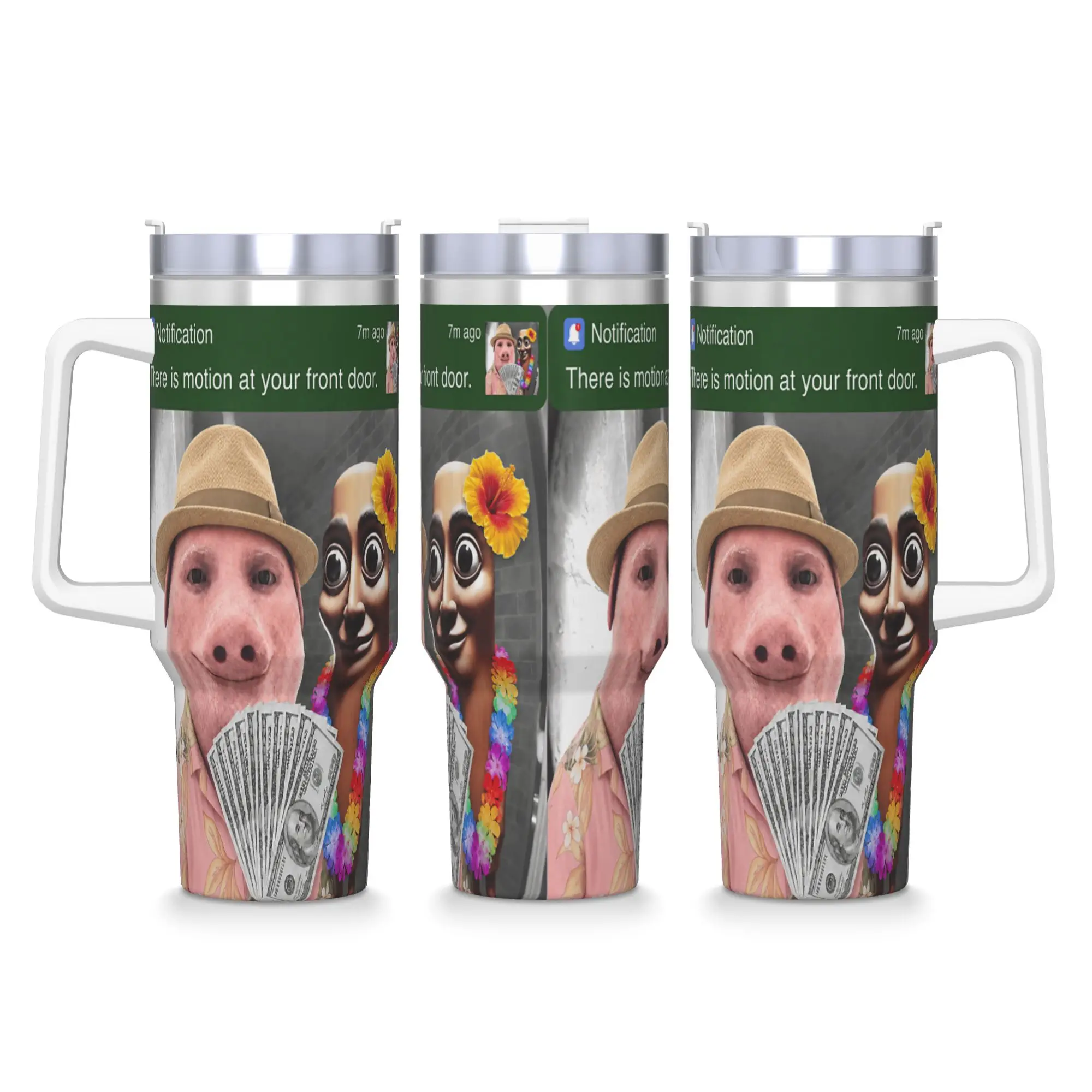 There is Motion at Your Front Door Tung Tung Tung Sahur Stainless Steel Tumbler Travel Coffee Mug With Straws 40oz Mugs Cup