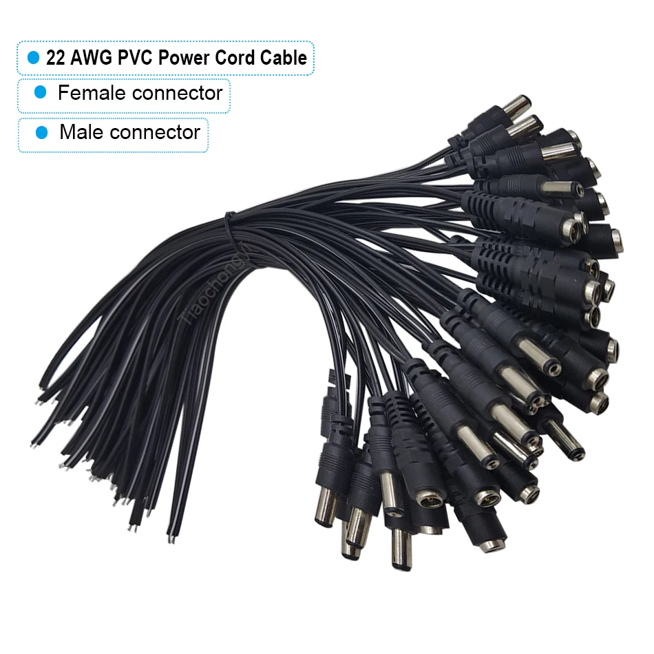 5.5x2.1mm 22AWG DC Power Socket Jack Connector Cable Plug Male Female Wire 25cm For CCTV Camera LED Lights Connector
