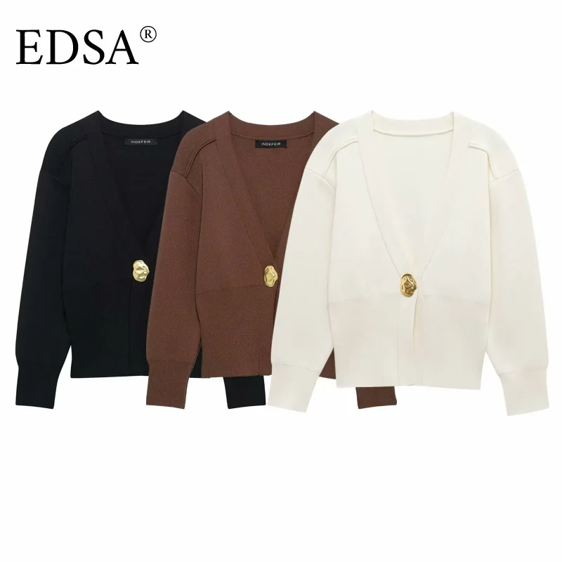 

EDSA женский вязаный свитер, однотонный вязаный кардиган с v-образным вырезом и длинными рукавами, модные весенне-осенние свитера