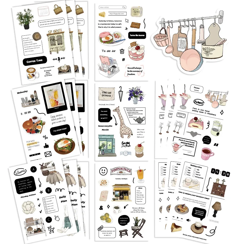 

8 Sheets Afternoon Tea Waterproof Paper Sticker Aesthetic DIY Decorative Diary Planner Cup Laptop Phone Scrapbook Kids Stickers