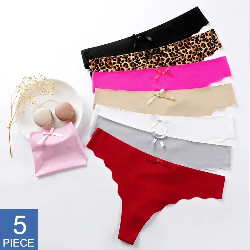 Conjunto de ropa interior de 5 piezas para mujer, bragas ultrafinas de viscosa sin costuras, lencería femenina de cintura baja, tangas de Color