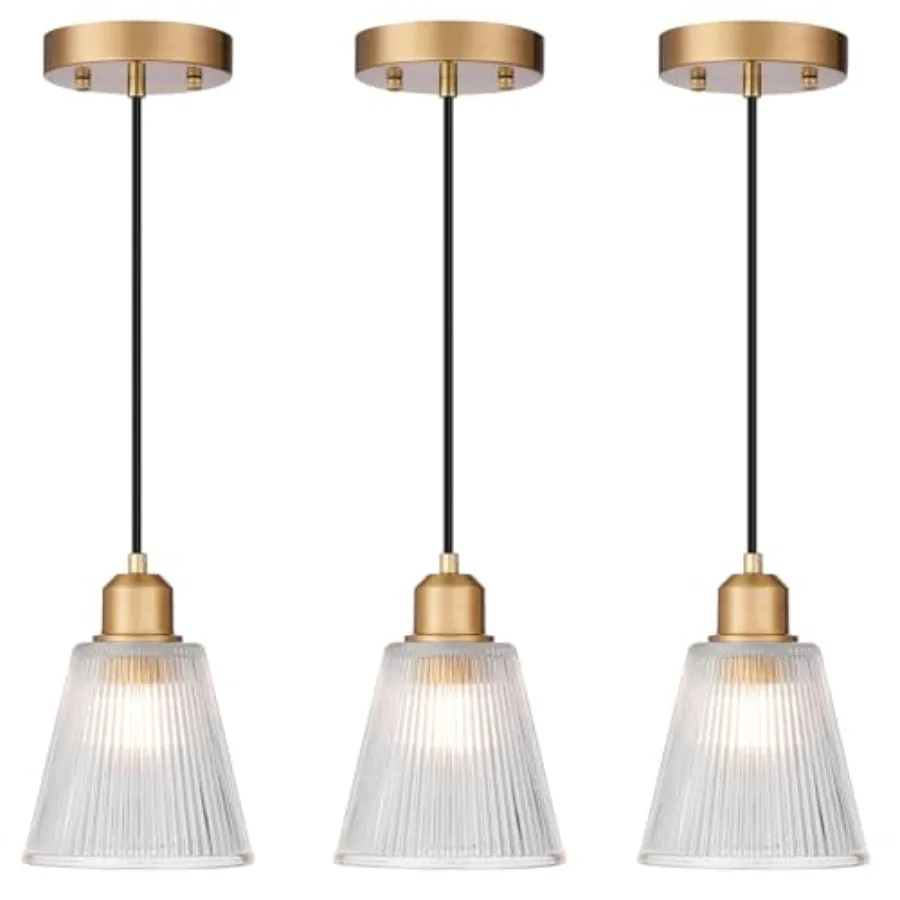 

Pendant Lights Kitchen Island Gold Pendant Light Fixtures with 5.8mm Thick Glass Shade and Adjustable Cord Modern Pendant Light