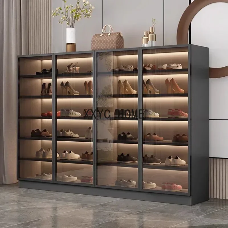 Schuhschrank mit großer Kapazität, dünner Flur, Eingang, Haushaltsgebrauch, hohe vertikale Glastür, Vitrine, Schuhschrank-Möbel