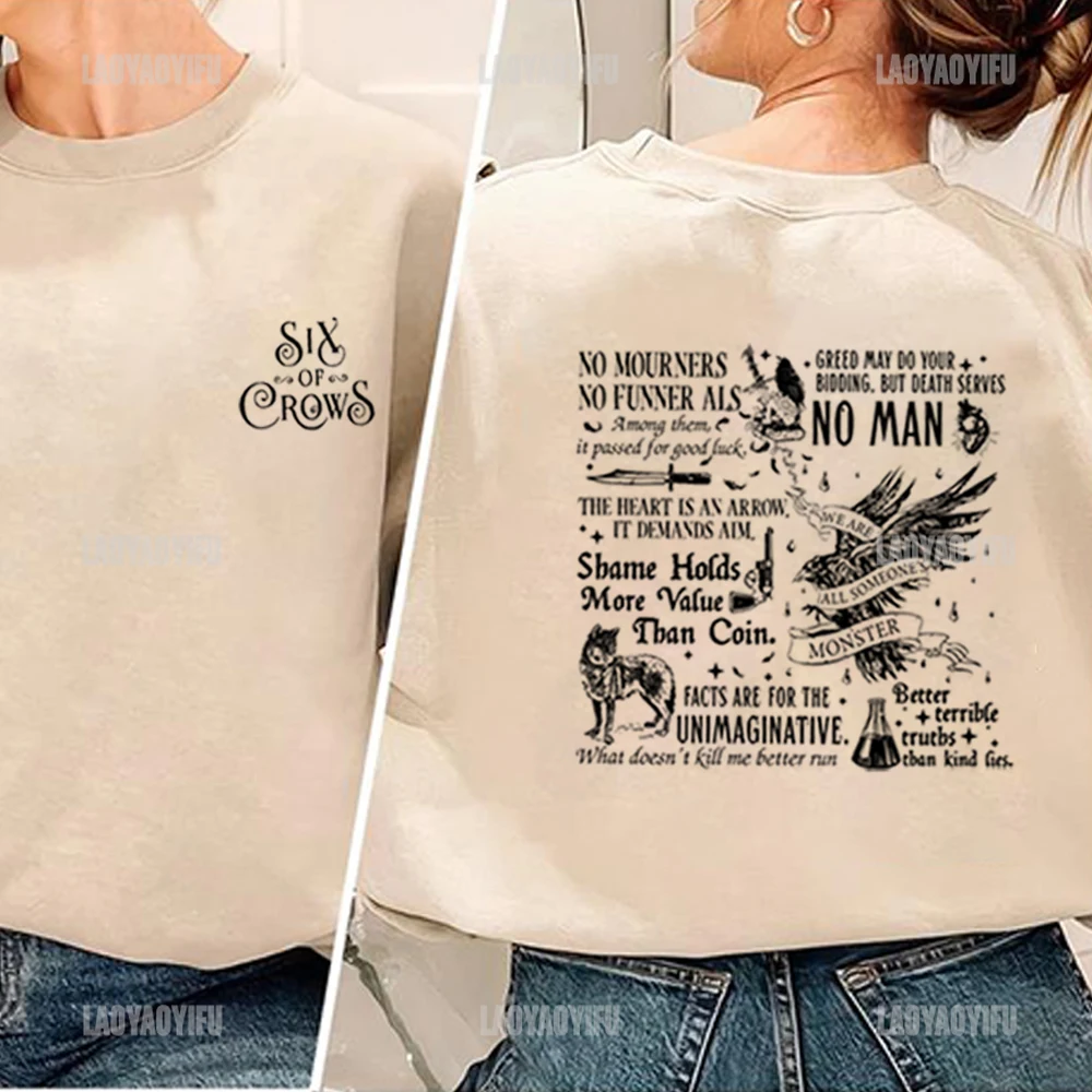 Six of Crows Pullovers No Mourners Shirt Ketterdam Crow Club Shirts Kaz Brekker Merch Inej Vintage Long Sleeve Women Sweatshirts