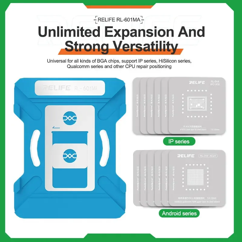 RELIFE RL-601MA Universal CPU Reballing Stencil Platform For iPhone Series and Android Series IC Chip Planting Tin Template Fix