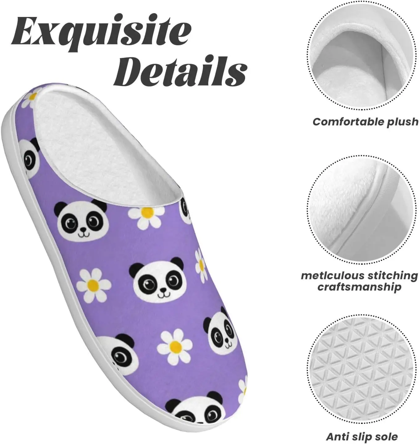 شباشب نسائية مريحة من كارتون باندا مع زهور، شباشب منزلية من القطن الناعم للاستخدام الداخلي والخارجي مع نعل مضاد للانزلاق #4