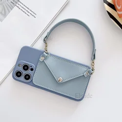 Wrist Strap Case For iPhone 16 14 13 Pro Max 12 Mini 11 Pro X XS Max 7 8 15 Plus Shockproof Wallet Card Silicone Handbag Cover