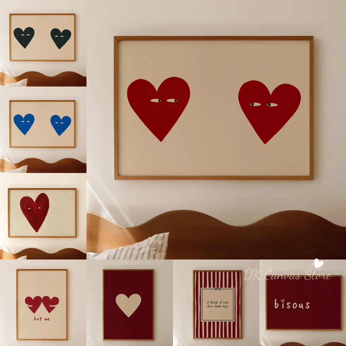 Lustiger Leinwanddruck mit Roten Herzaugen, Modernes Minimalistisches Liebes-Kunstdruck, Wohnzimmer-Wandkunst, Heimdekoration, Valentinstag-Geschenk