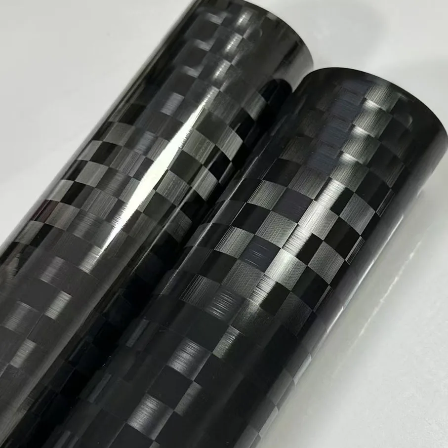 

New Design High Glossy Black Grey Grid Carbon Fiber Automotive Sticker for Car Body Films Decals for Vehicle Wrap Vinyl Car