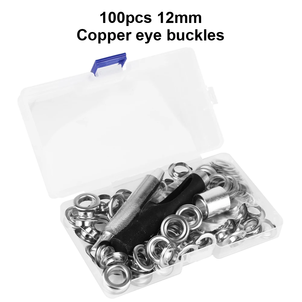 1 Sets with box 3  installation tools Air Eyelet Corns Tarpaulin Ring Buckle 100pcs 12mm Metal buckle Copper eyelet