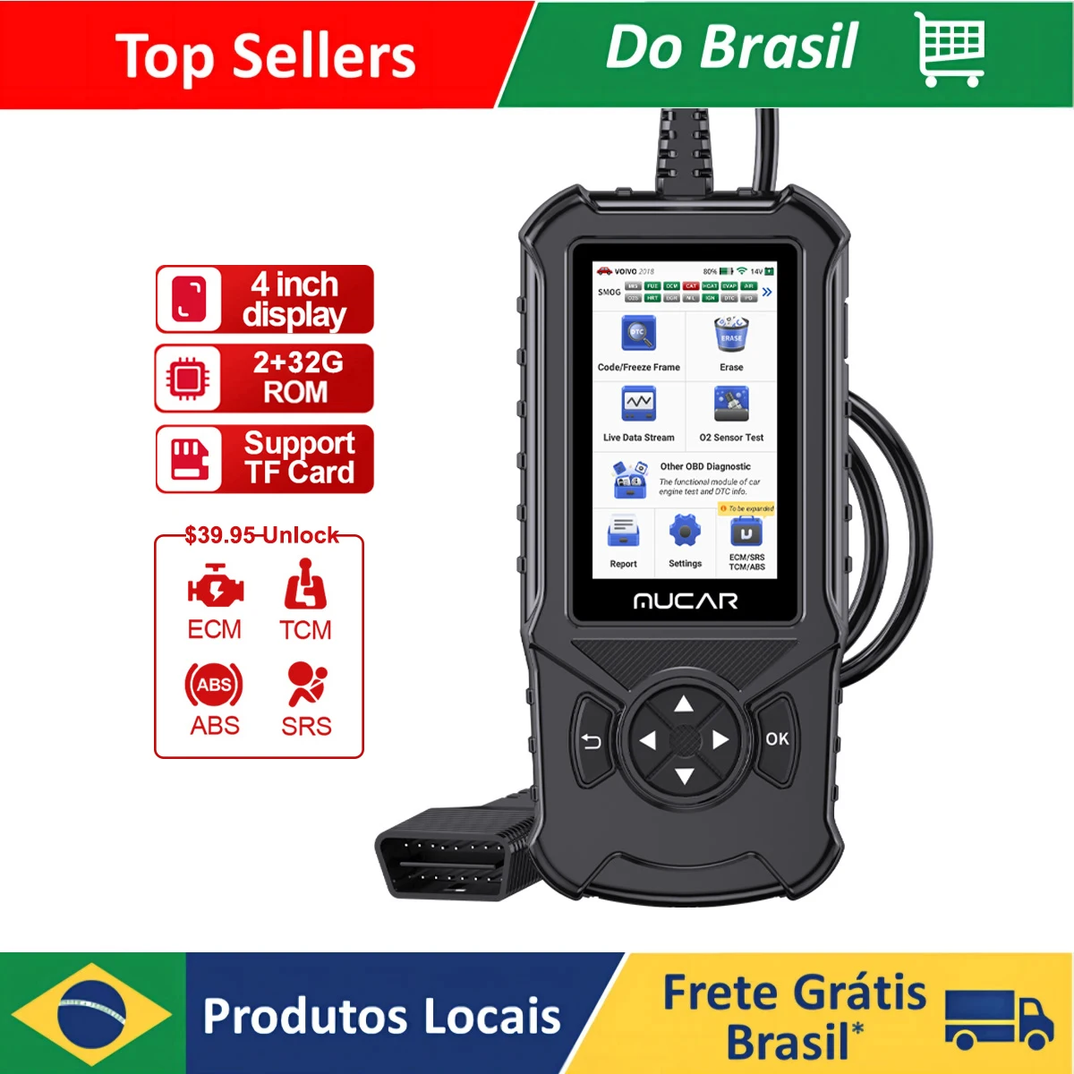 MUCAR-CDE900 Obd2 Ferramenta diagnóstica do carro do varredor, auto motor, ABS, SRS, TCM 4, leitor de código do sistema, varredura automotivo, diagnóstico, atualização livre